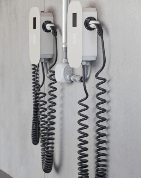 2 ev charging units mounted on wall