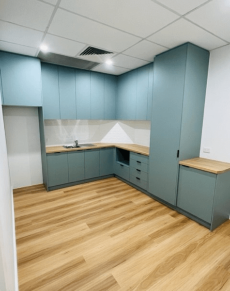 kitchen lights in modern blue office